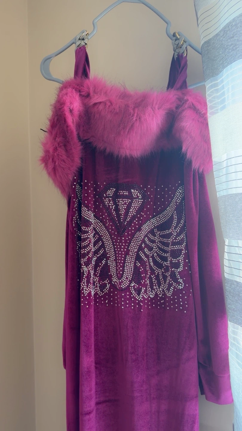 Purple Velvet Cold Shoulder Dress with Rhinestone Wings - photo 2