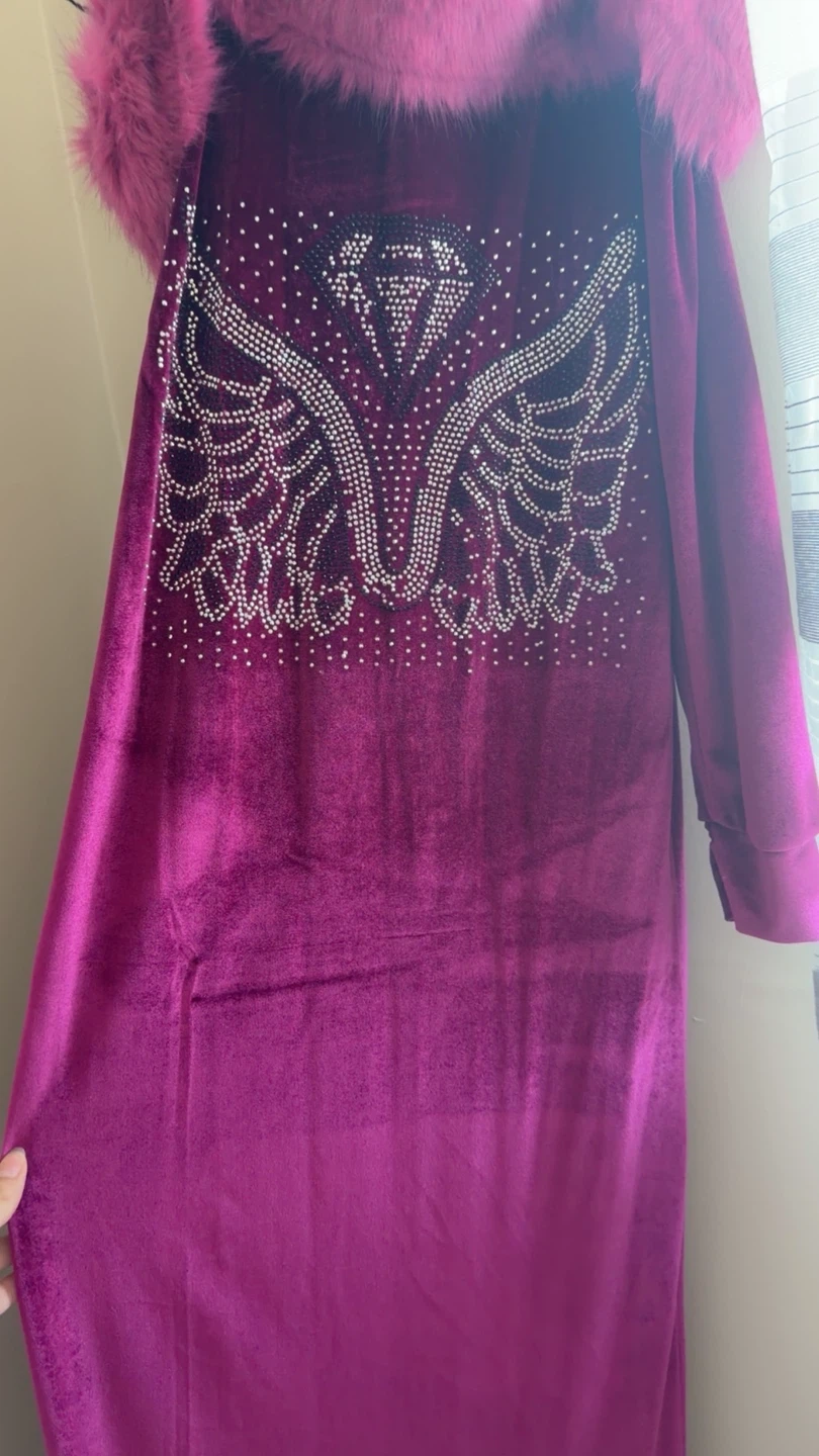Purple Velvet Cold Shoulder Dress with Rhinestone Wings - photo 3