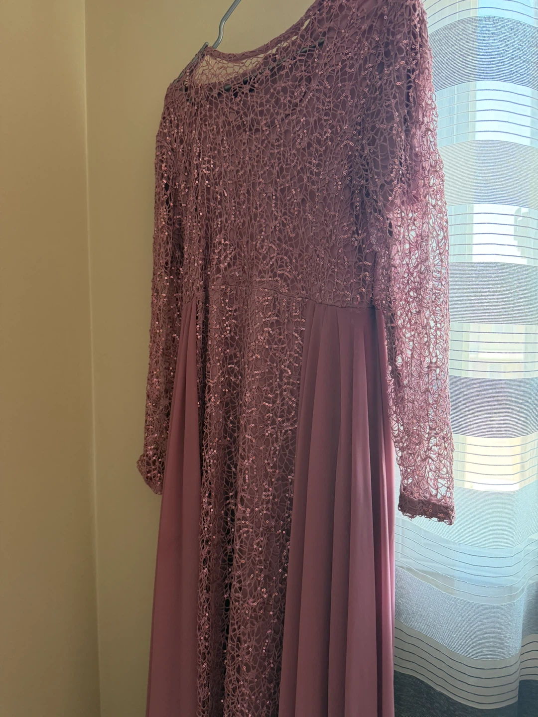Mauve Beaded Lace Maxi Dress