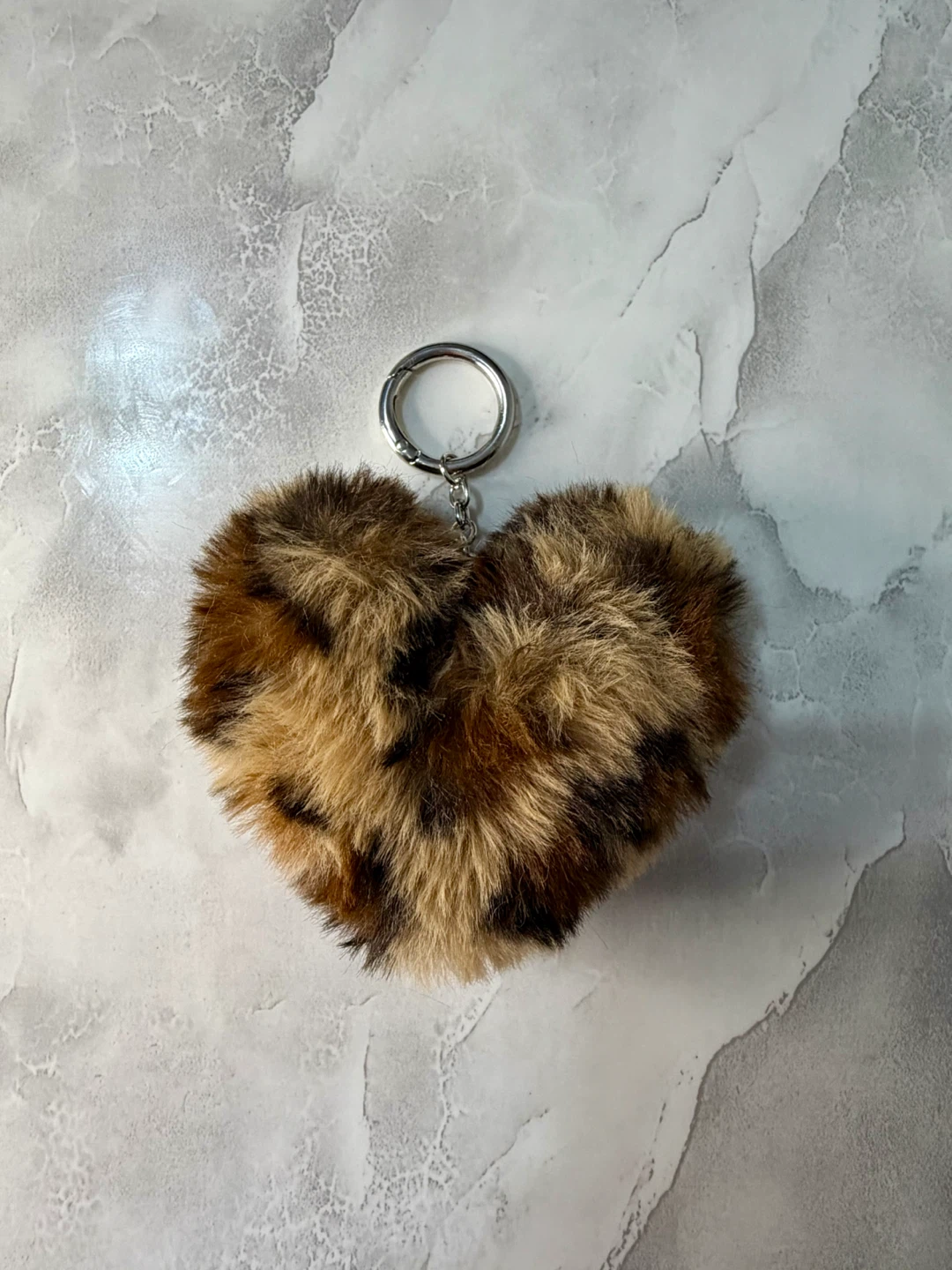Fuzzy Leopard Print Heart Purse Charm Keychain