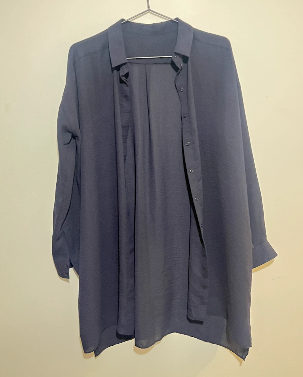 COS Navy Oversized Long Button-Up Blouse - photo 3