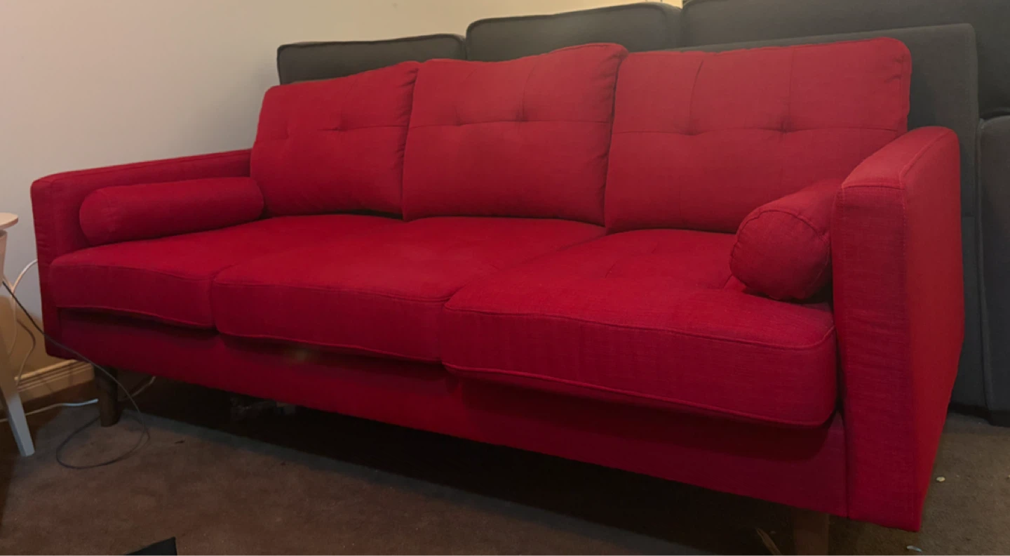 Red 3-Seater Sofa with Bolster Pillows