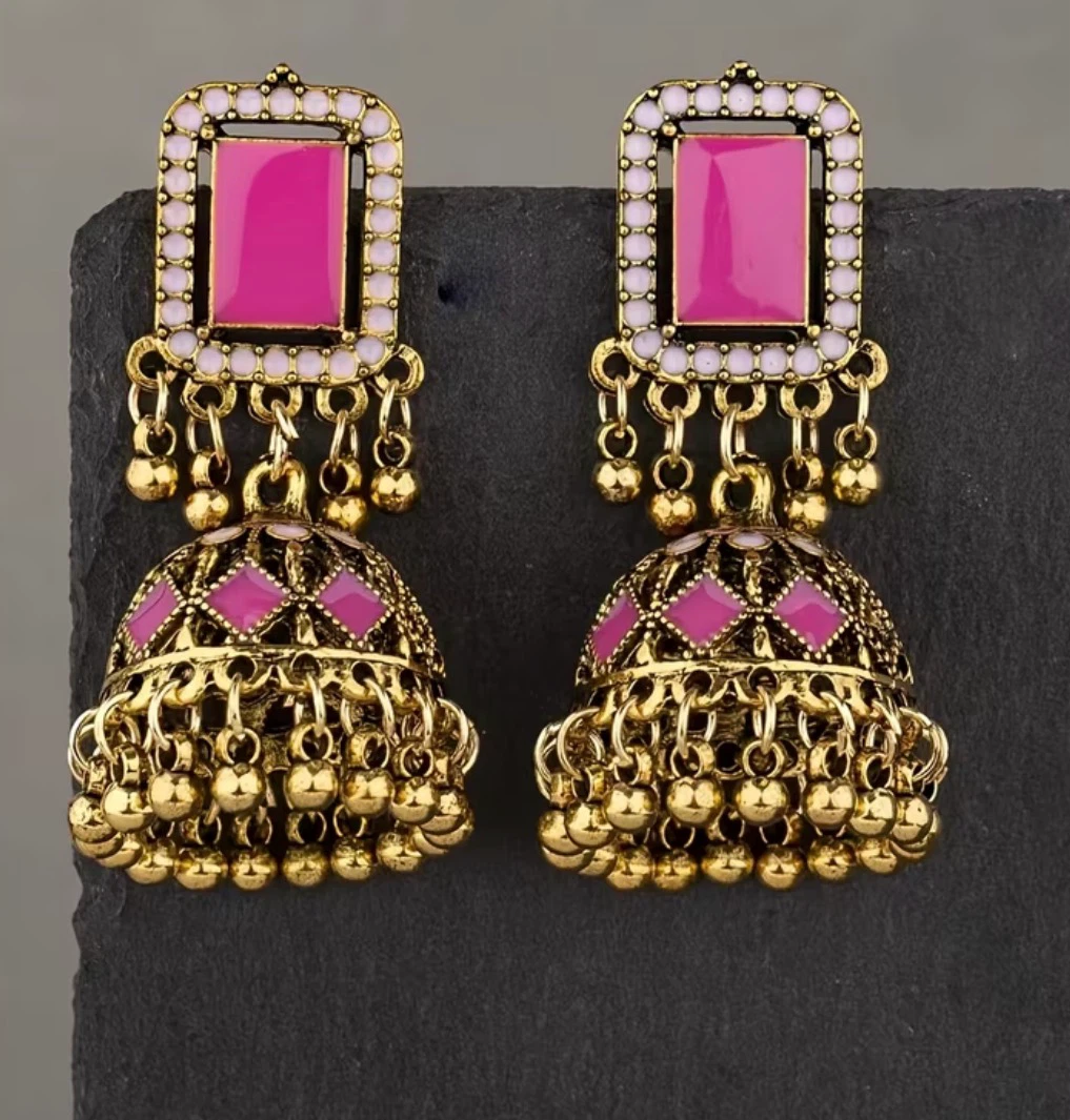 Peacock Design Jhumka Earrings with White Beads - photo 4