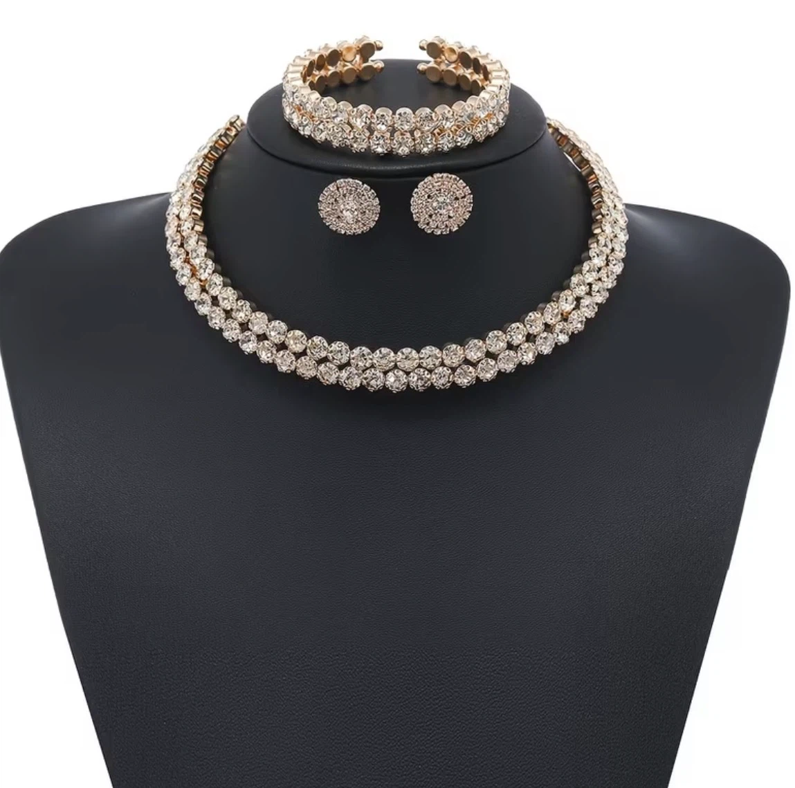 Rhinestone Choker Necklace Bracelet Earrings Set
