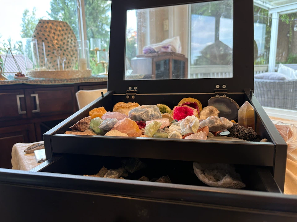 Assorted Collection of Rocks and Crystals in Display Case - photo 2