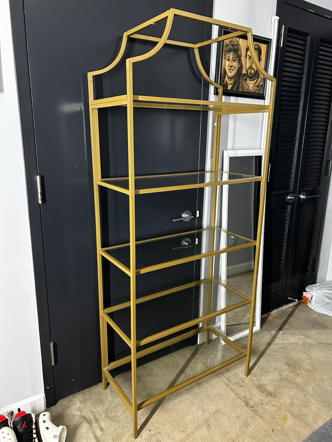 Gold Metal and Glass 5-Tier Shelf Unit