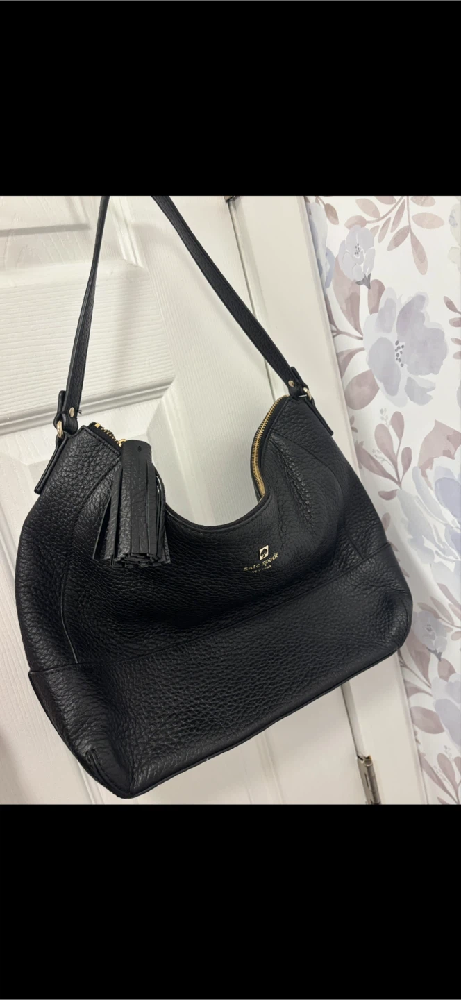 Kate Spade Black Leather Hobo Bag with Tassel
