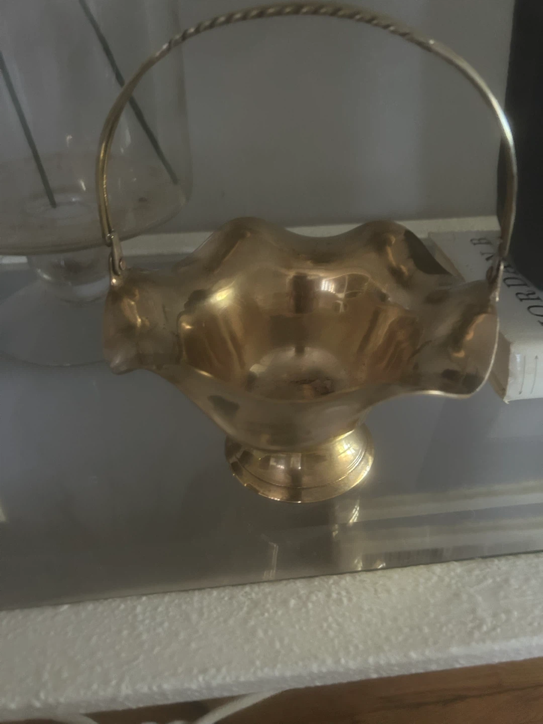 Brass decorative basket with handle