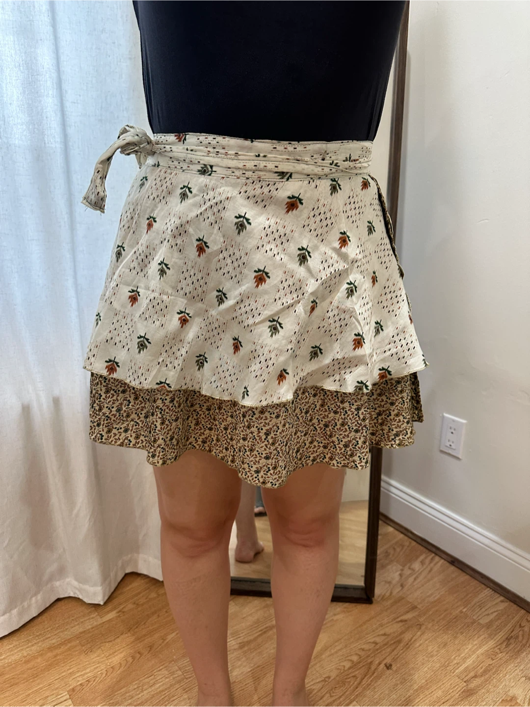 Tiered Floral Print Wrap Skirt