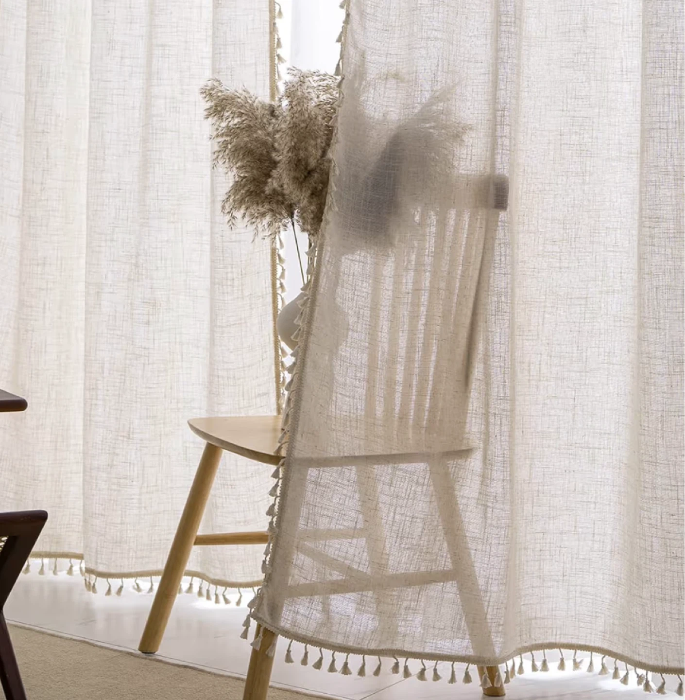 Natural Linen Blend Farmhouse Curtains - W40 x L84