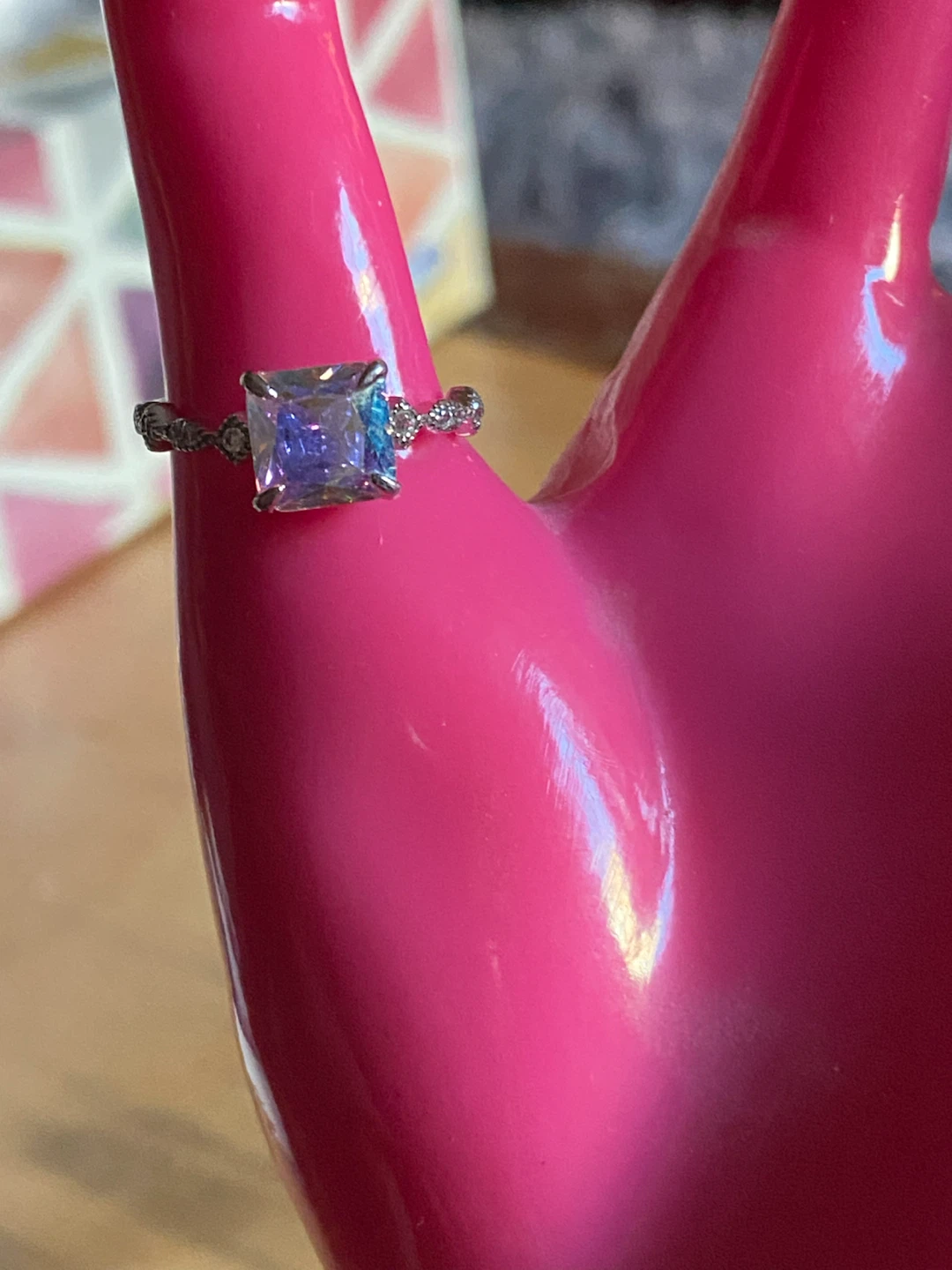 Sterling Silver Ring with Square Cut Gemstone