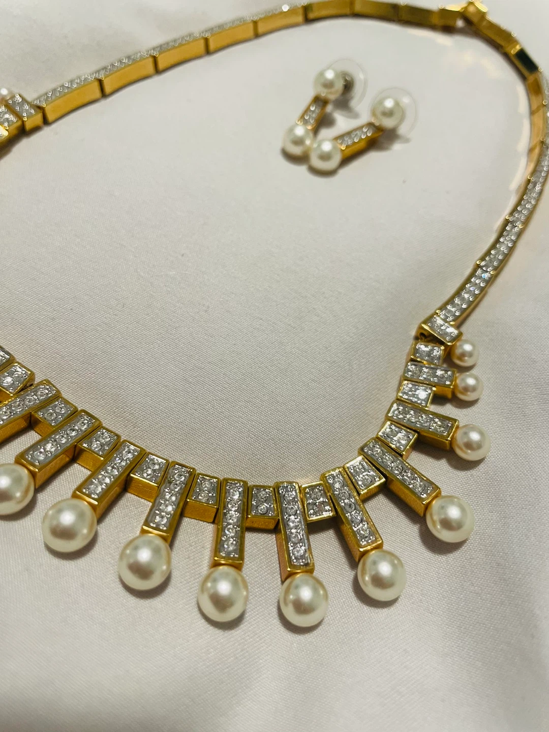 Vintage Gold, Pearl & Crystal Fringe Statement Necklace Set - photo 2