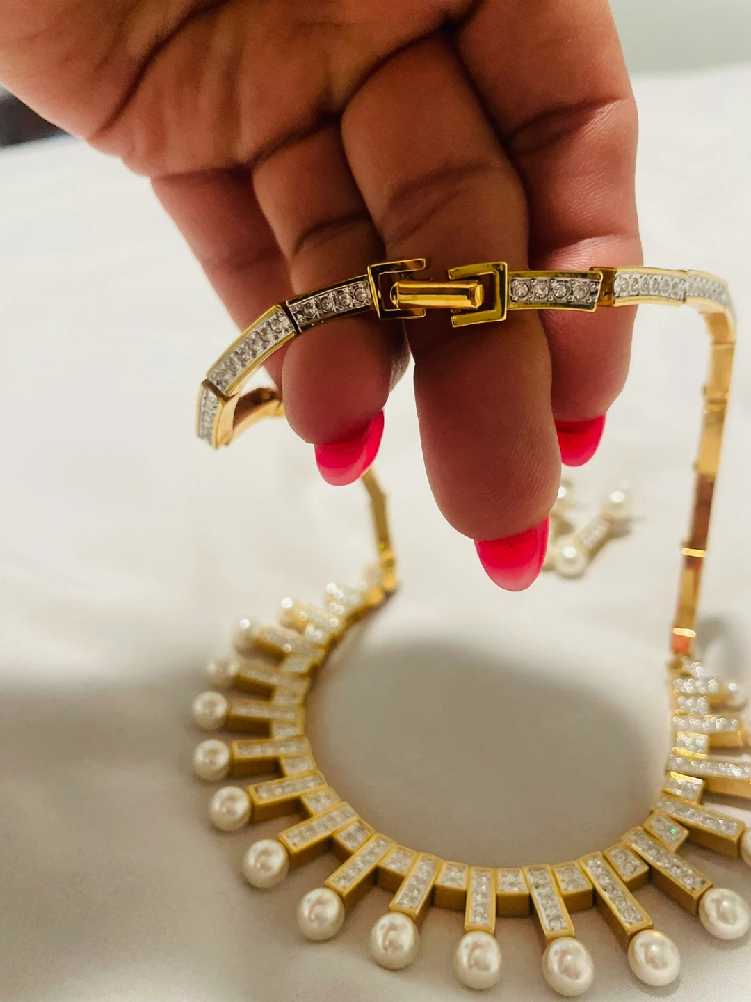 Vintage Gold, Pearl & Crystal Fringe Statement Necklace Set - photo 3