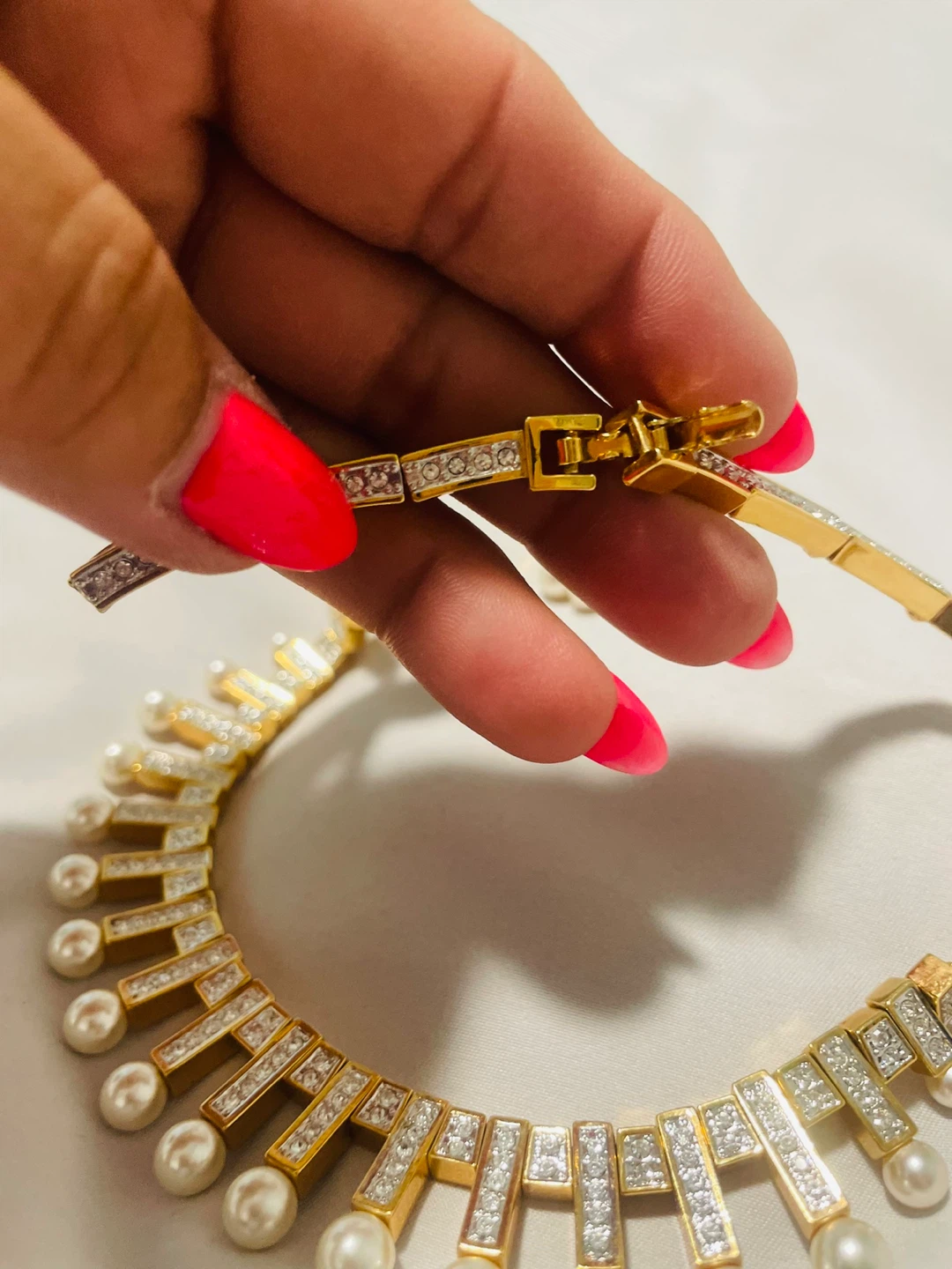 Vintage Gold, Pearl & Crystal Fringe Statement Necklace Set - photo 4