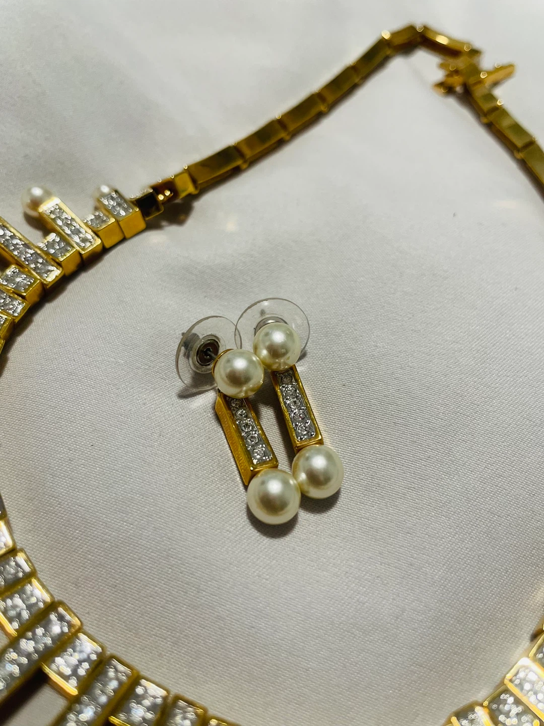 Vintage Gold, Pearl & Crystal Fringe Statement Necklace Set - photo 5