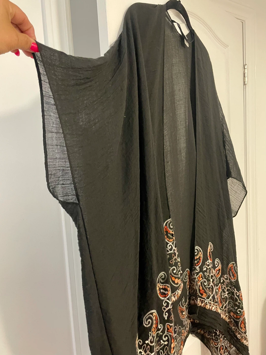 O/S Black Embroidered Kaftan with Orange Paisley Trim by Kismet - photo 2