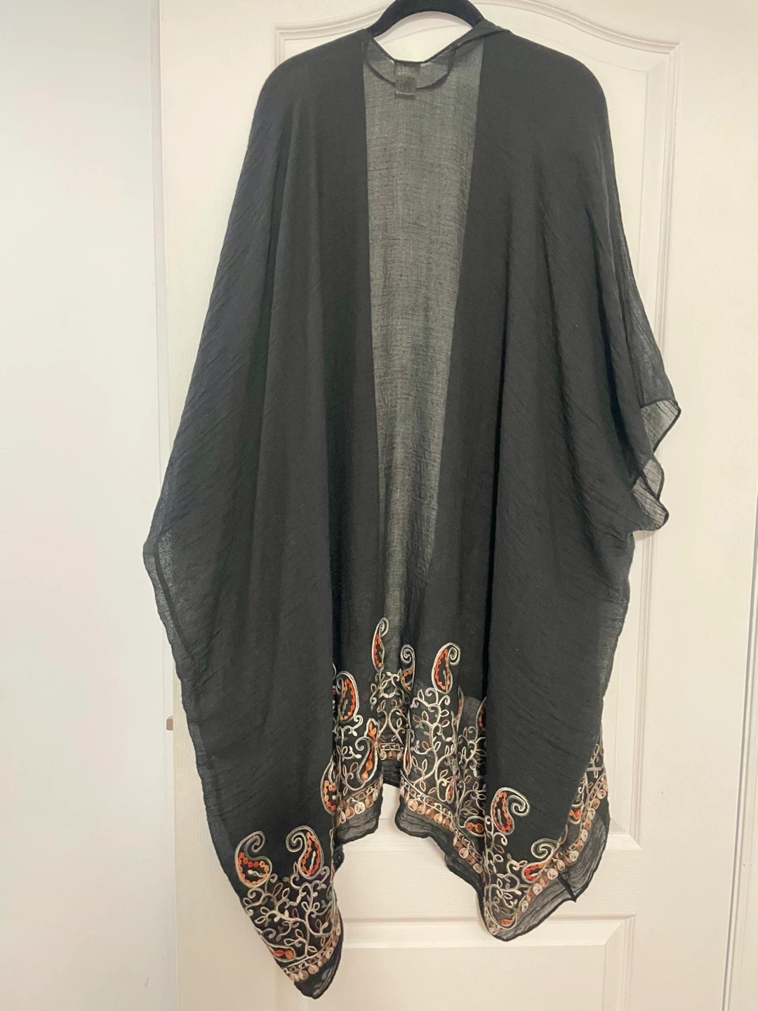 O/S Black Embroidered Kaftan with Orange Paisley Trim by Kismet - photo 5