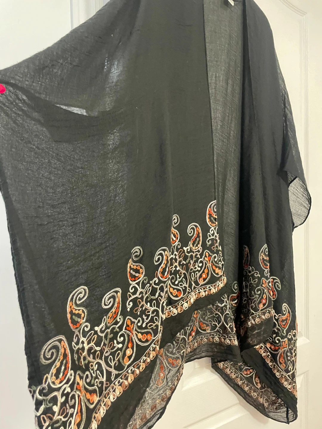 O/S Black Embroidered Kaftan with Orange Paisley Trim by Kismet - photo 3