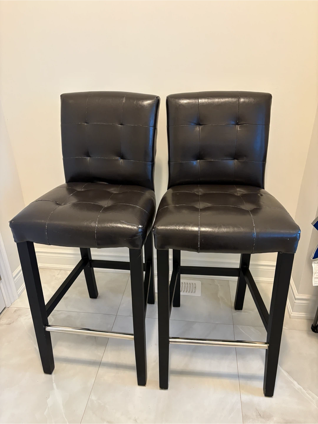 Pair of Dark Brown Faux Leather Counter Stools