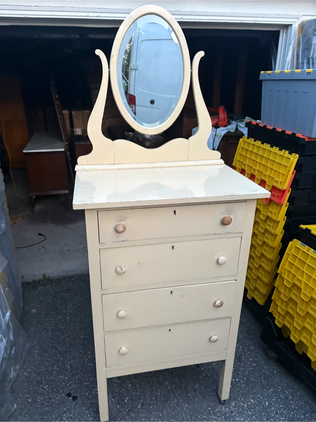 Free delivery antique Vintage Vanity Dresser with Oval Mirror