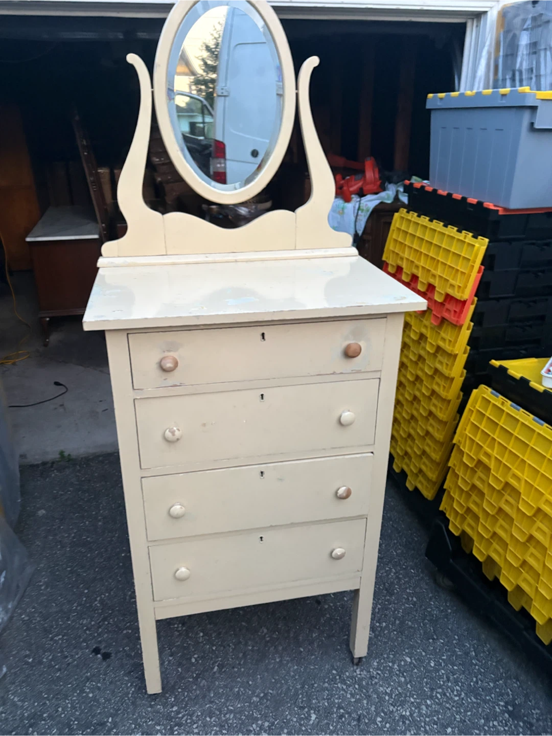 Free delivery antique Vintage Vanity Dresser with Oval Mirror - photo 2