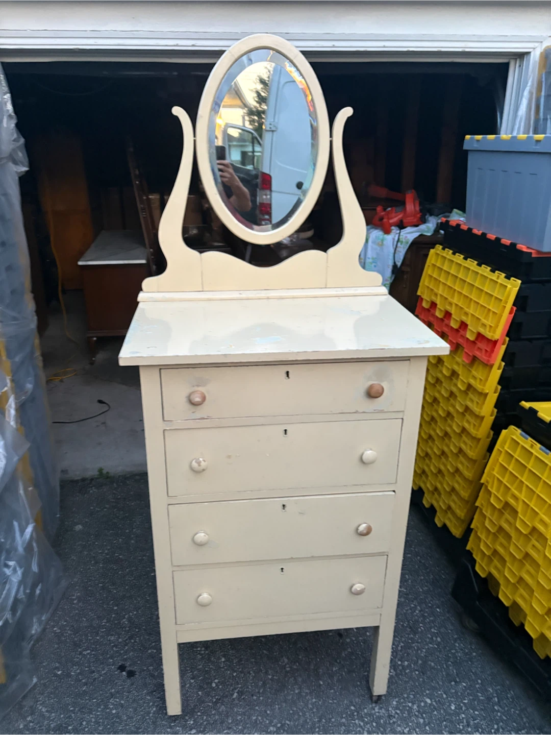 Free delivery antique Vintage Vanity Dresser with Oval Mirror - photo 5