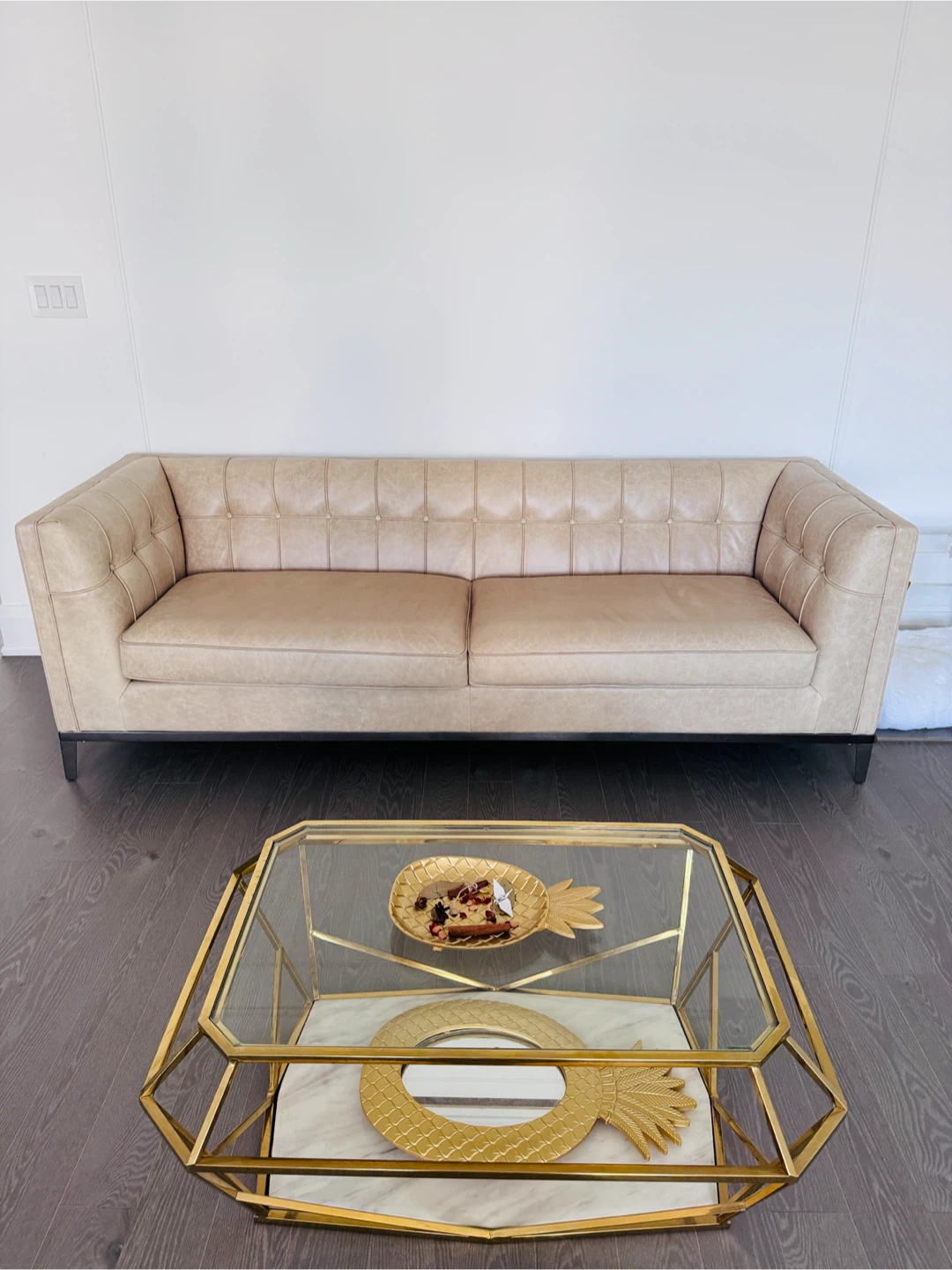 Tufted Beige Leather Sofa Like New