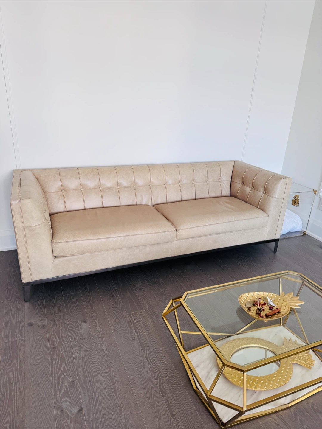 Tufted Beige Leather Sofa Like New - photo 2