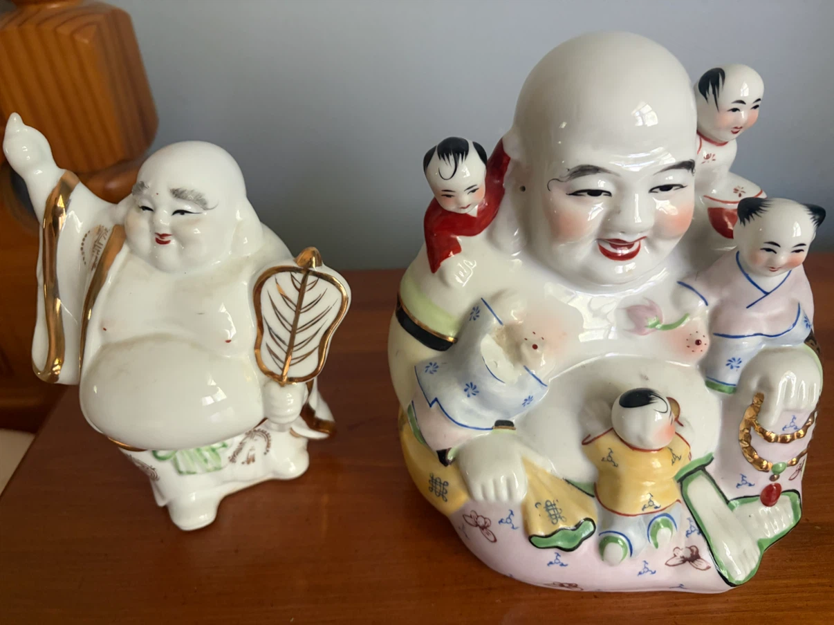 Two ceramic laughing Buddha statues with children - photo 4