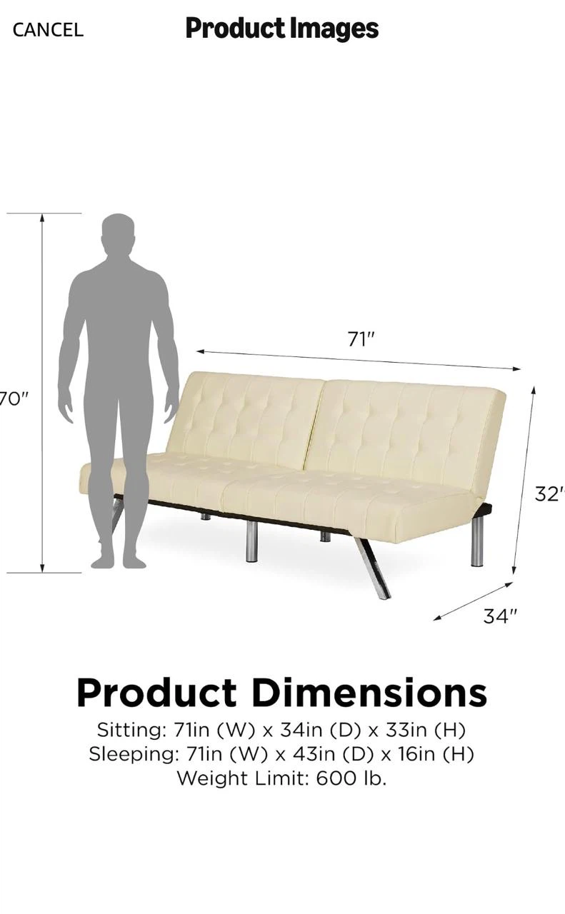 Cream Faux Leather Futon Sofa Bed - photo 2