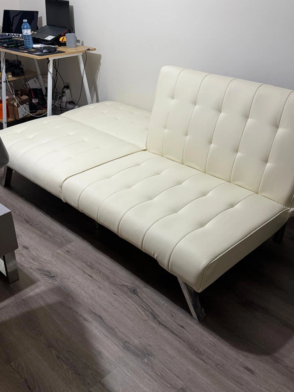 Cream Faux Leather Futon Sofa Bed - photo 3