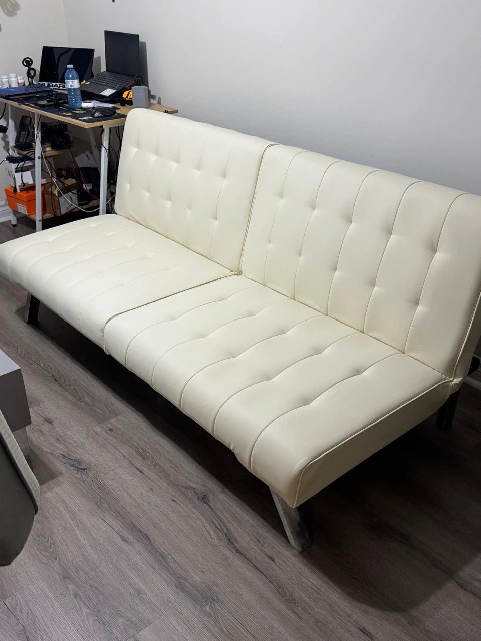 Cream Faux Leather Futon Sofa Bed - photo 4