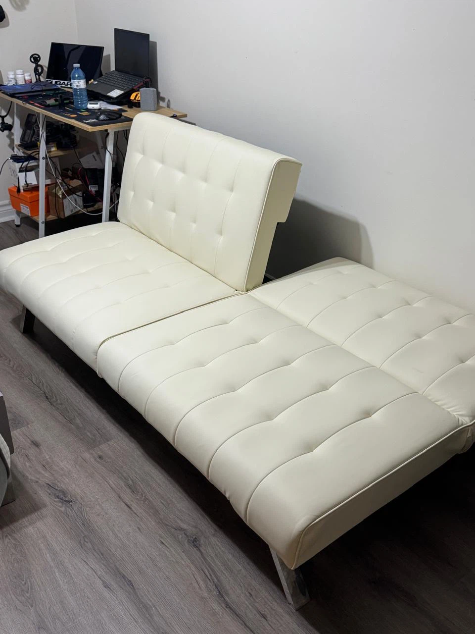 Cream Faux Leather Futon Sofa Bed - photo 5