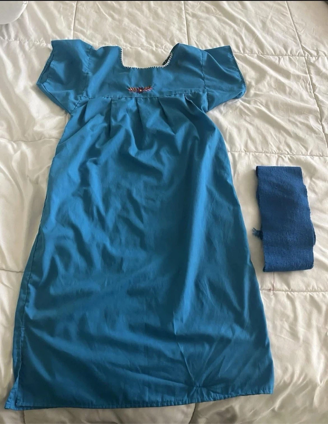 Blue Embroidered Mexican Dress with Belt - photo 2