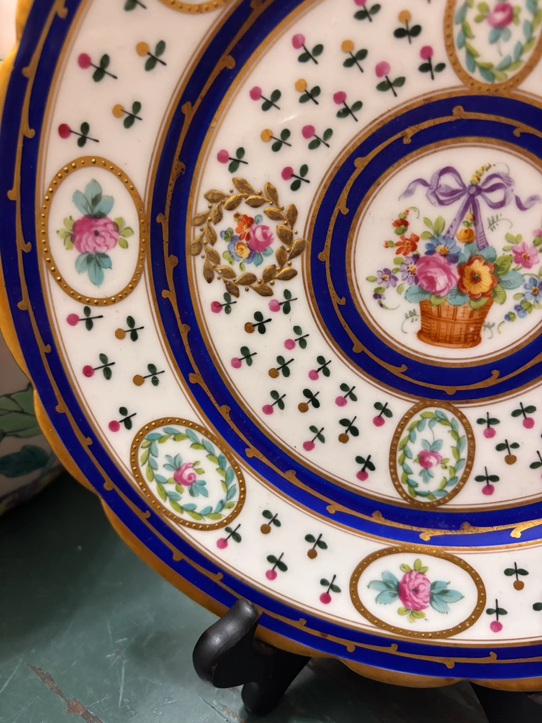 Gorgeous SEVRES Style Revival Hand-Painted Floral Dinner Plates - photo 2
