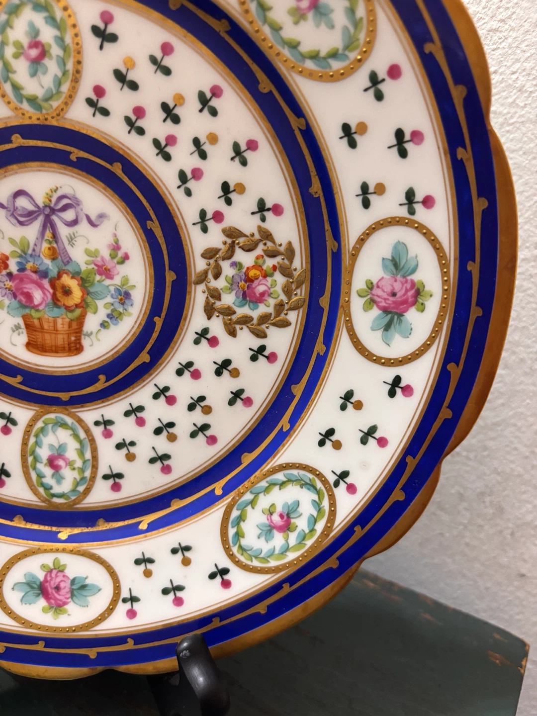 Gorgeous SEVRES Style Revival Hand-Painted Floral Dinner Plates - photo 3