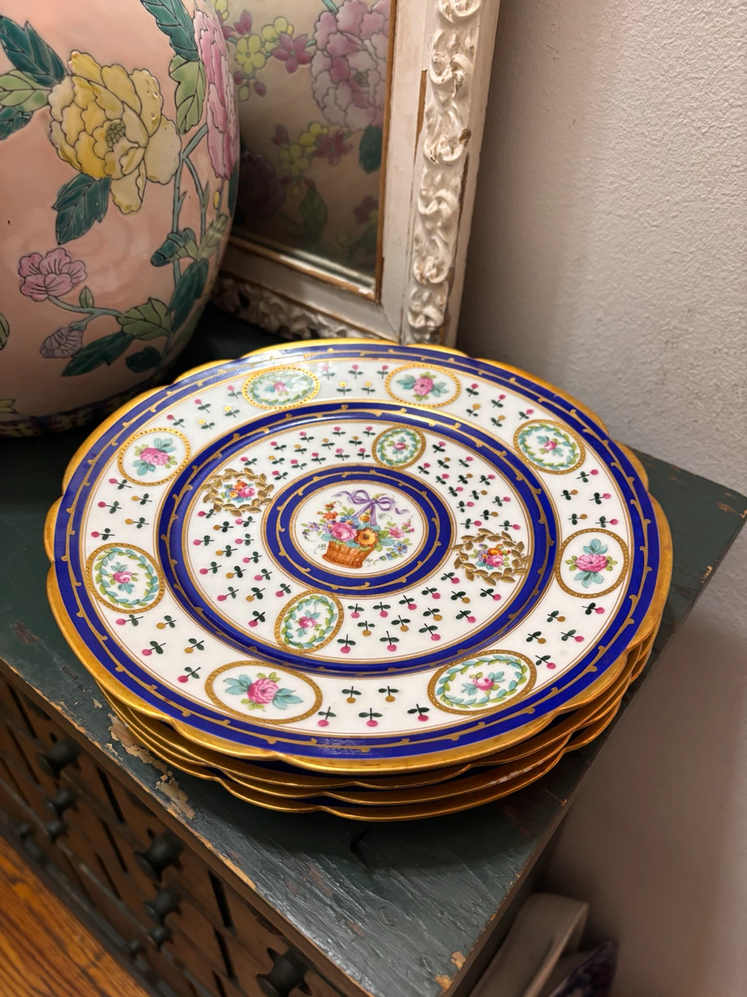 Gorgeous SEVRES Style Revival Hand-Painted Floral Dinner Plates - photo 5