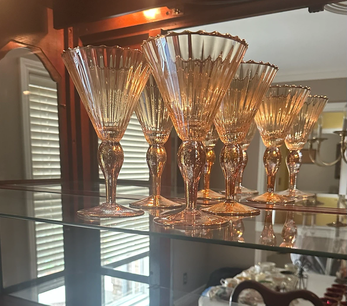 Set of 6 Amber Fluted Goblets