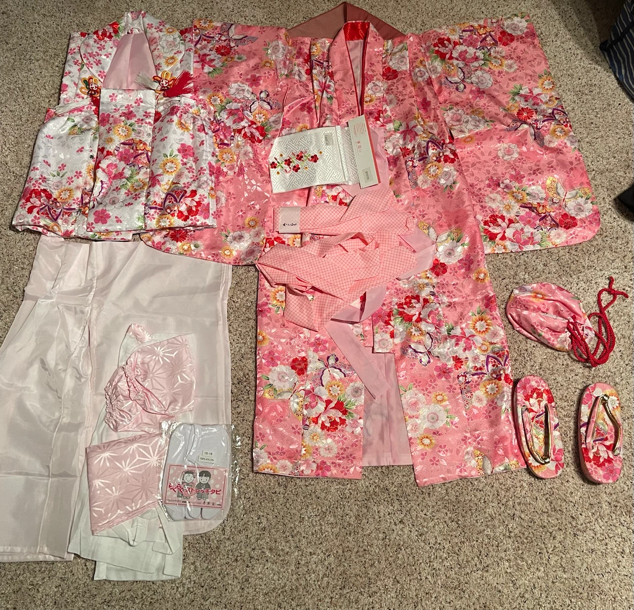 Pink floral kimono set with sandals