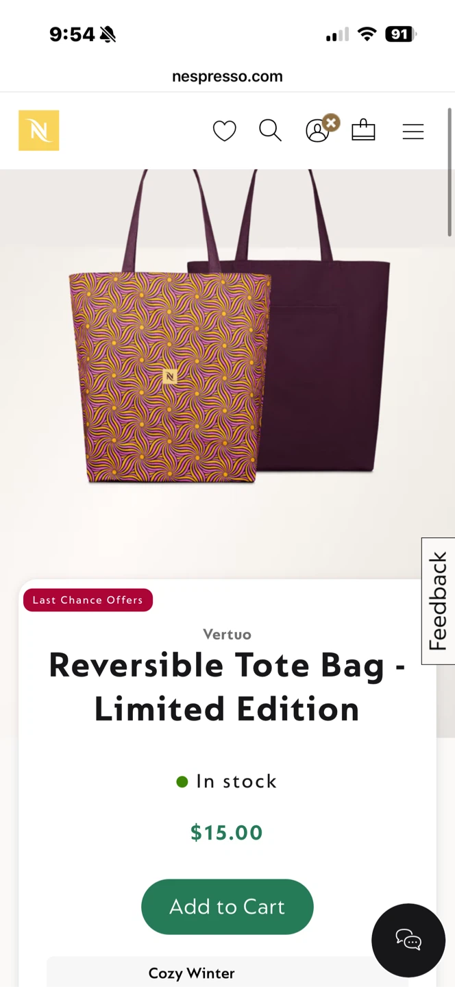 Nespresso Reversible Tote Bag - Limited Edition