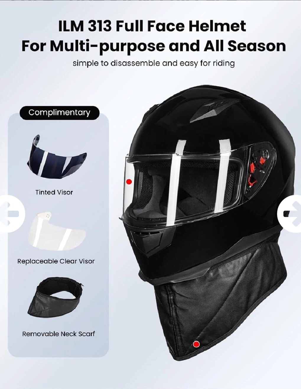ILM 313 Full Face Motorcycle Helmet - Black, Size XL