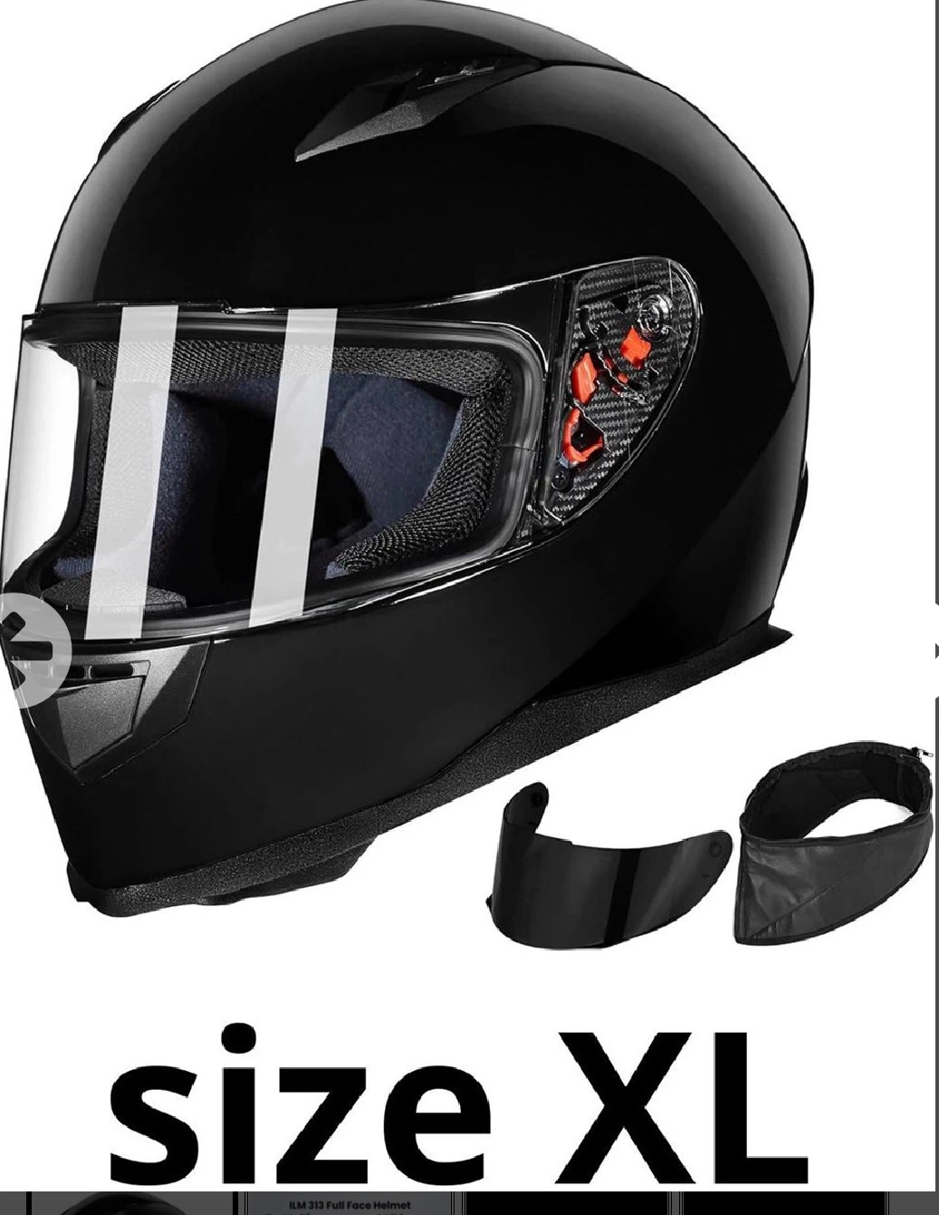ILM 313 Full Face Motorcycle Helmet - Black, Size XL - photo 2