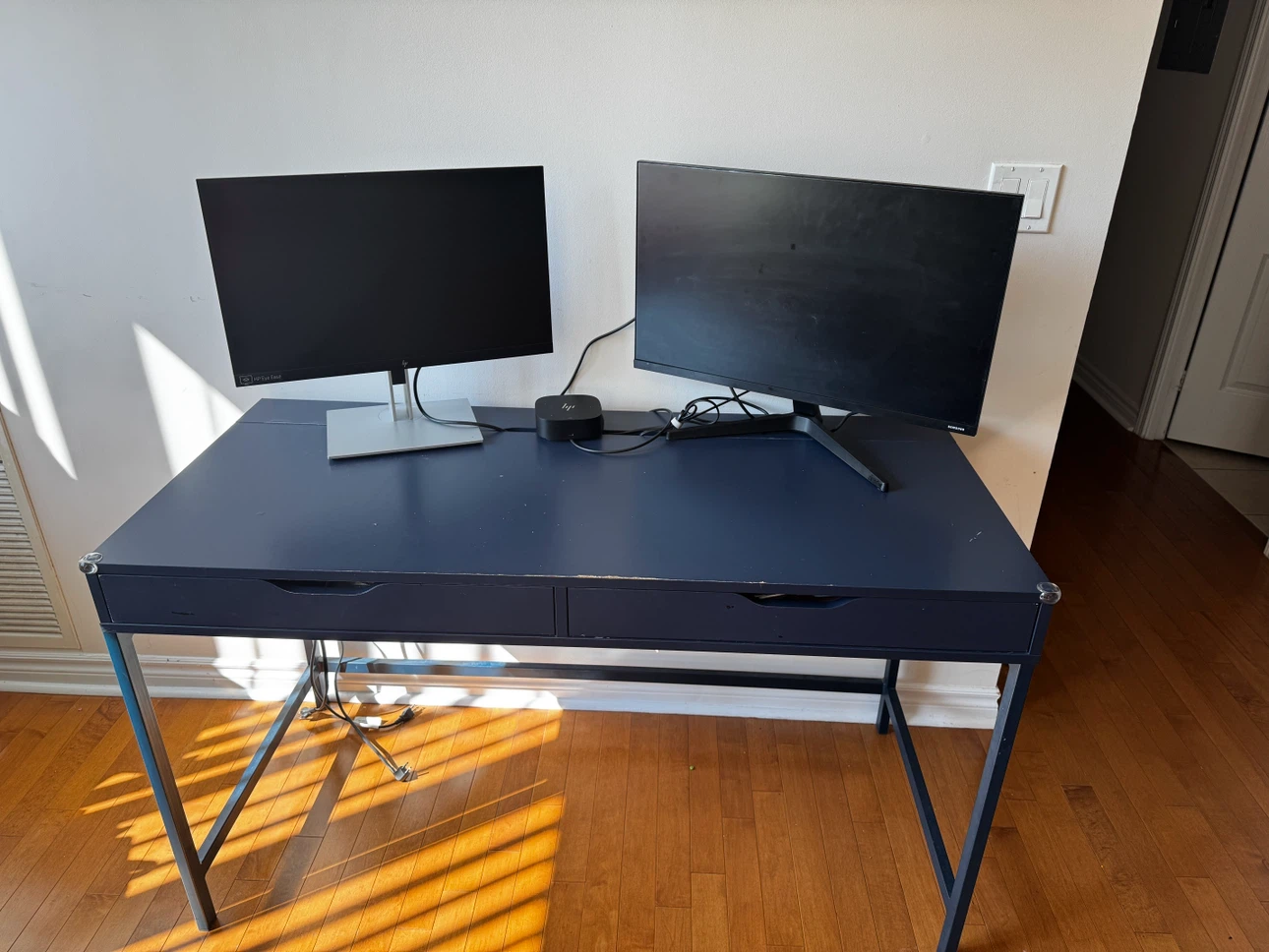 Ikea Navy Blue Writing Desk with Drawers and cable management