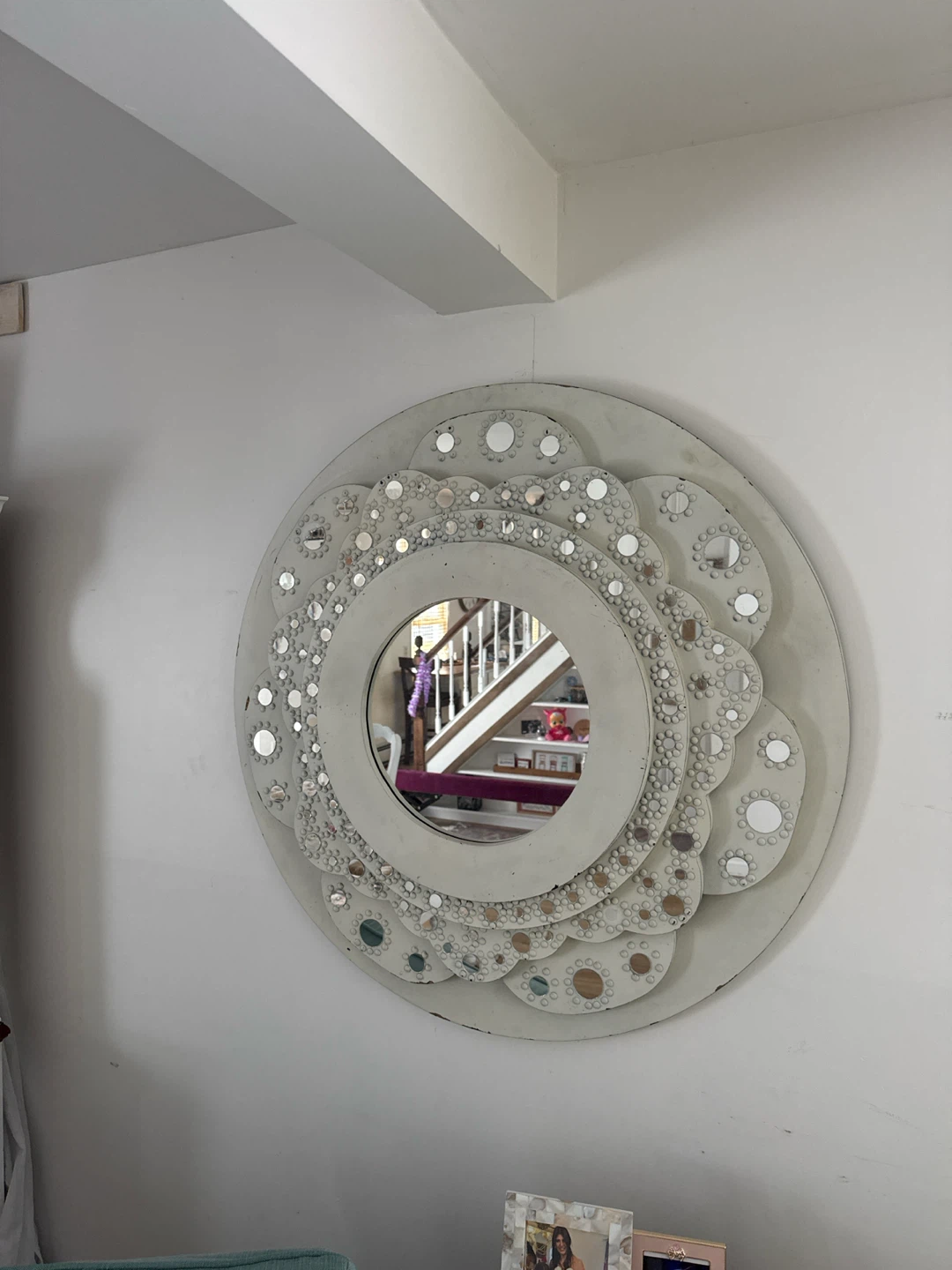 Round Decorative Wall Mirror with Mirrored Accents