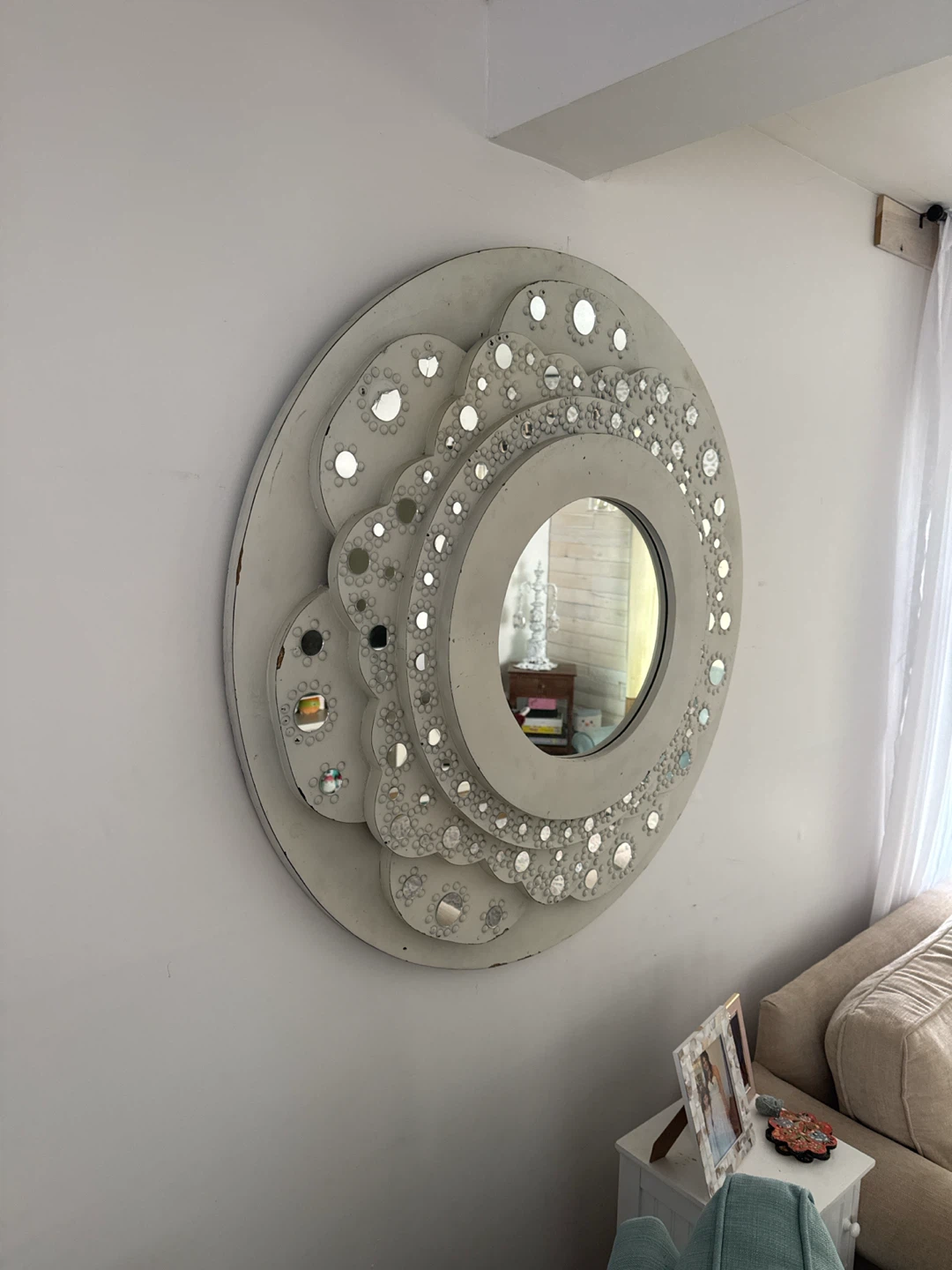 Round Decorative Wall Mirror with Mirrored Accents - photo 2
