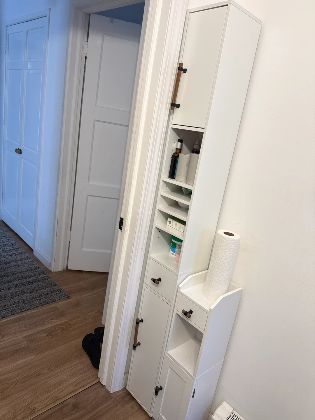 2 White Slim Storage Cabinet with Drawer and Door