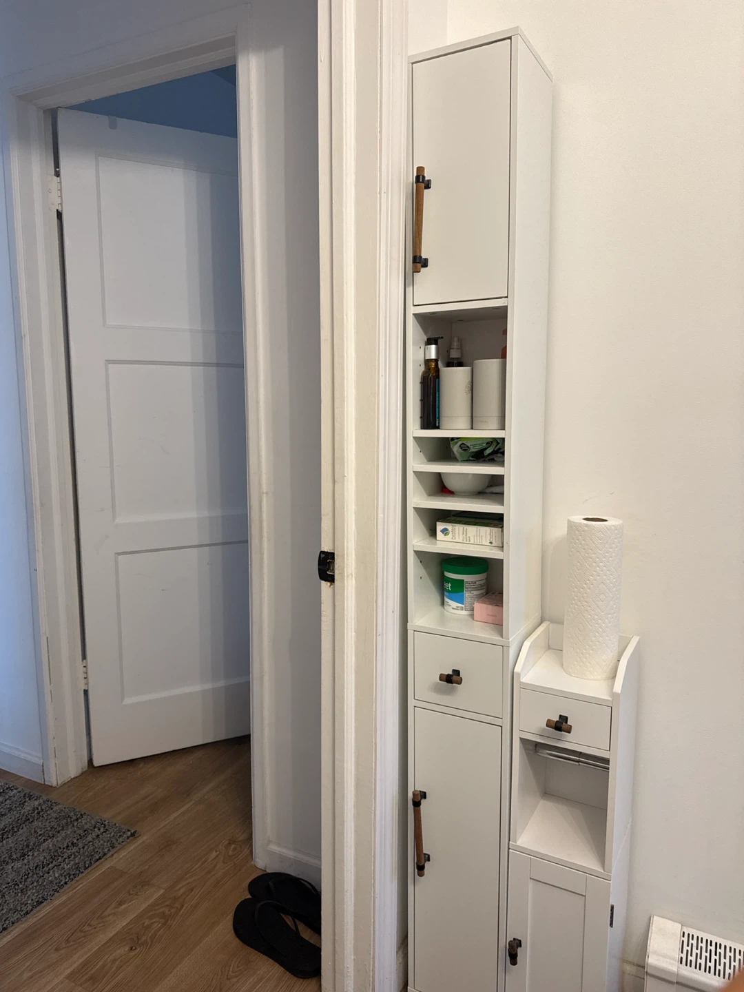 2 White Slim Storage Cabinet with Drawer and Door - photo 2