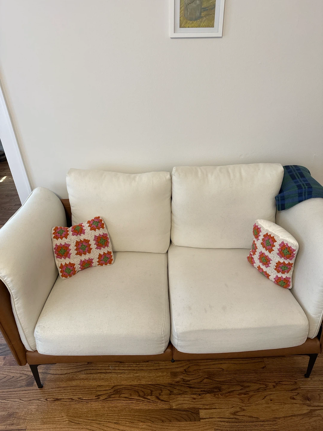 Cream and Brown Loveseat Sofa