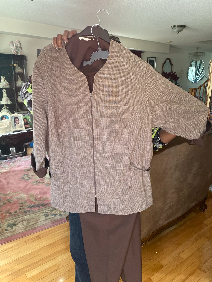 Brown Plaid Zipper Jacket and pants Suit