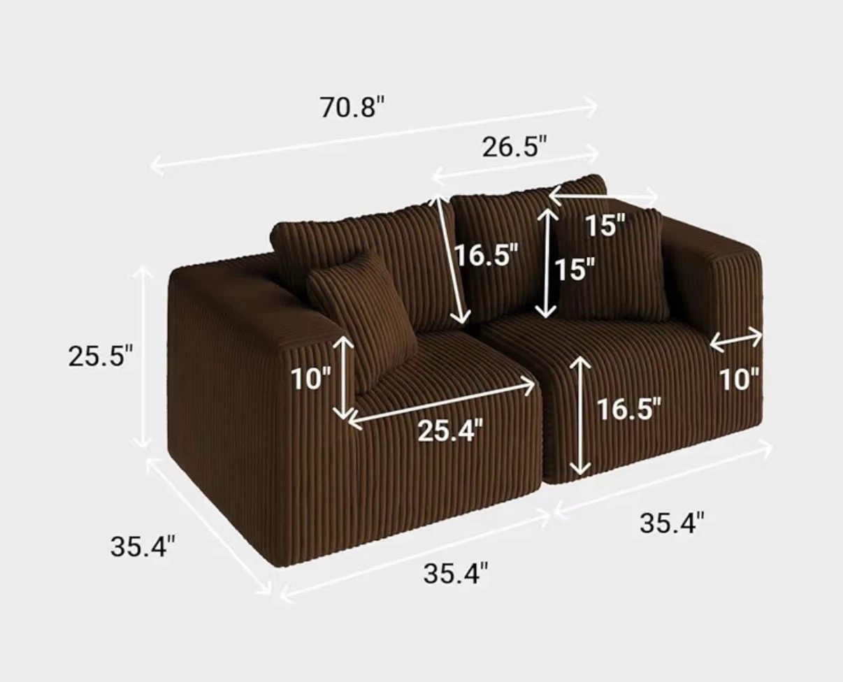 Brown loveseat couch 70.8” - photo 3